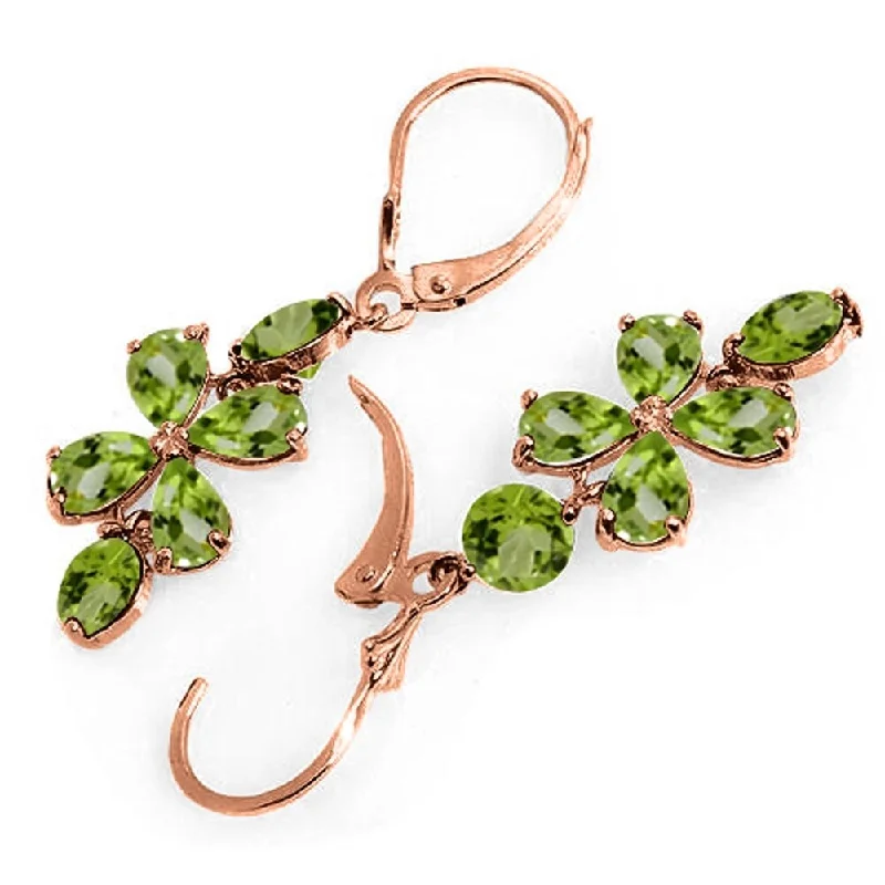 5.32 Carat 14K Solid Rose Gold Flower Peridot Earrings