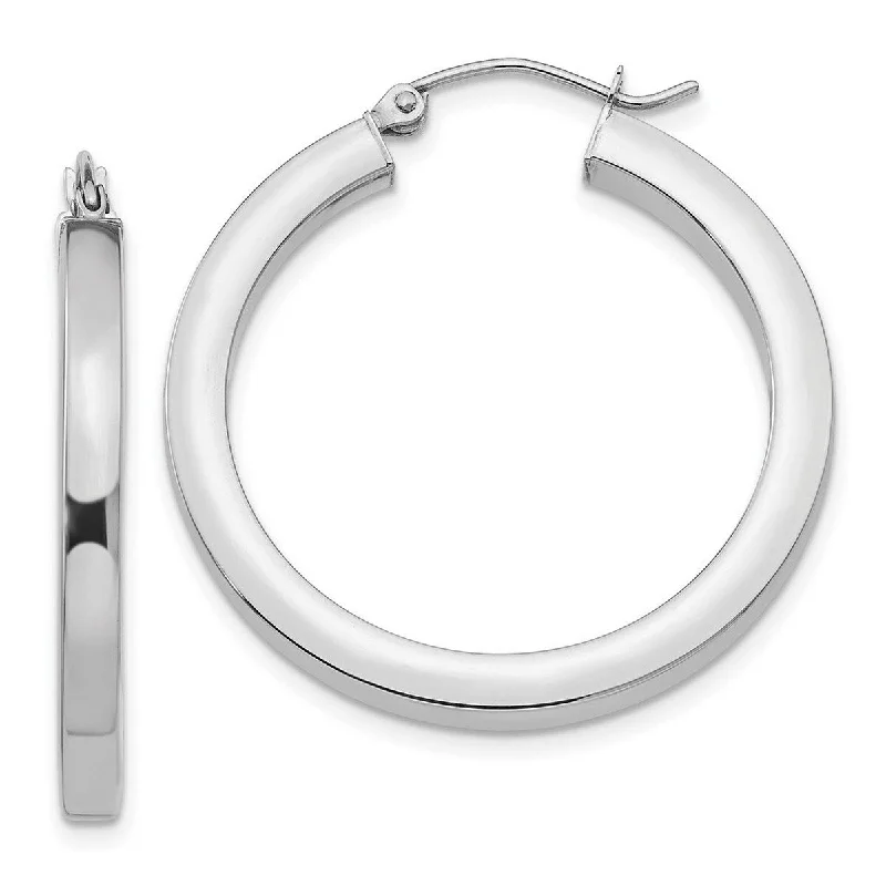 Curata 10k White Gold Polished Square Tube Hoop Earrings - 30mm