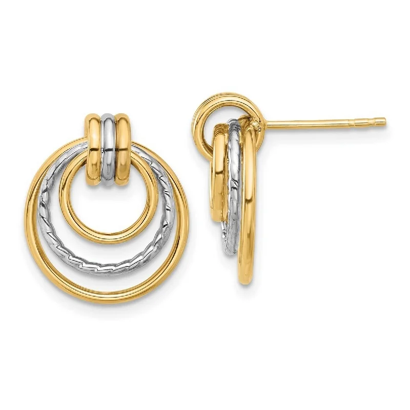 Curata 14k Two Tone Gold Polished Circle Drop Post Earrings - 17.4x14.9mm