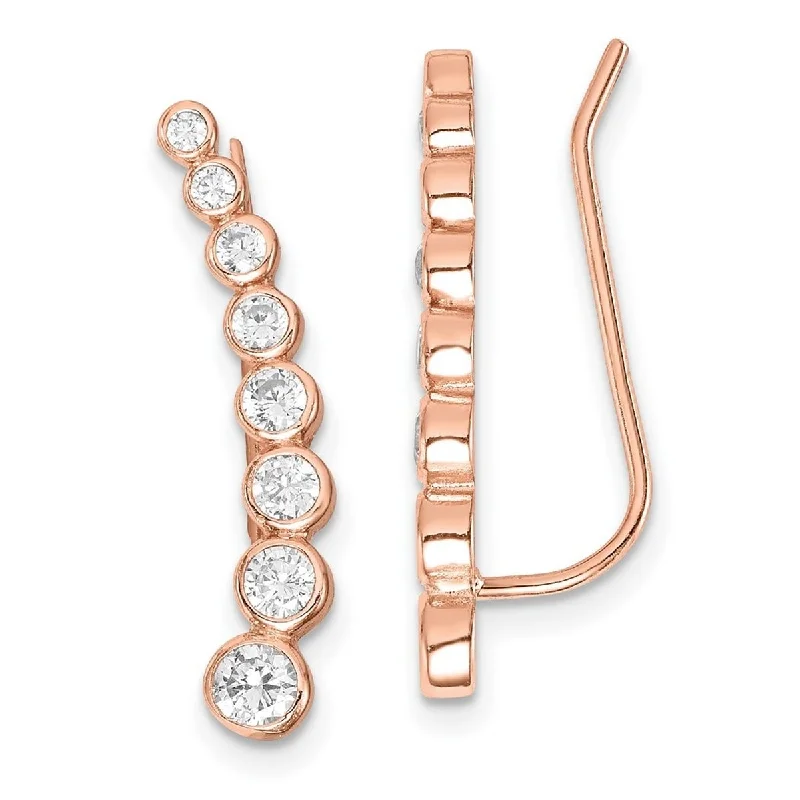 Curata 925 Sterling Silver Rose-gold plated CZ Cubic Zirconia Ear Climber Earrings (7mm x 24mm)