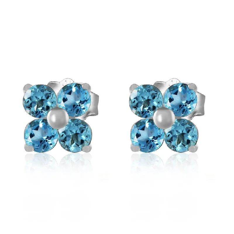 1.15 Carat 14K Solid White Gold Stud Earrings Blue Topaz