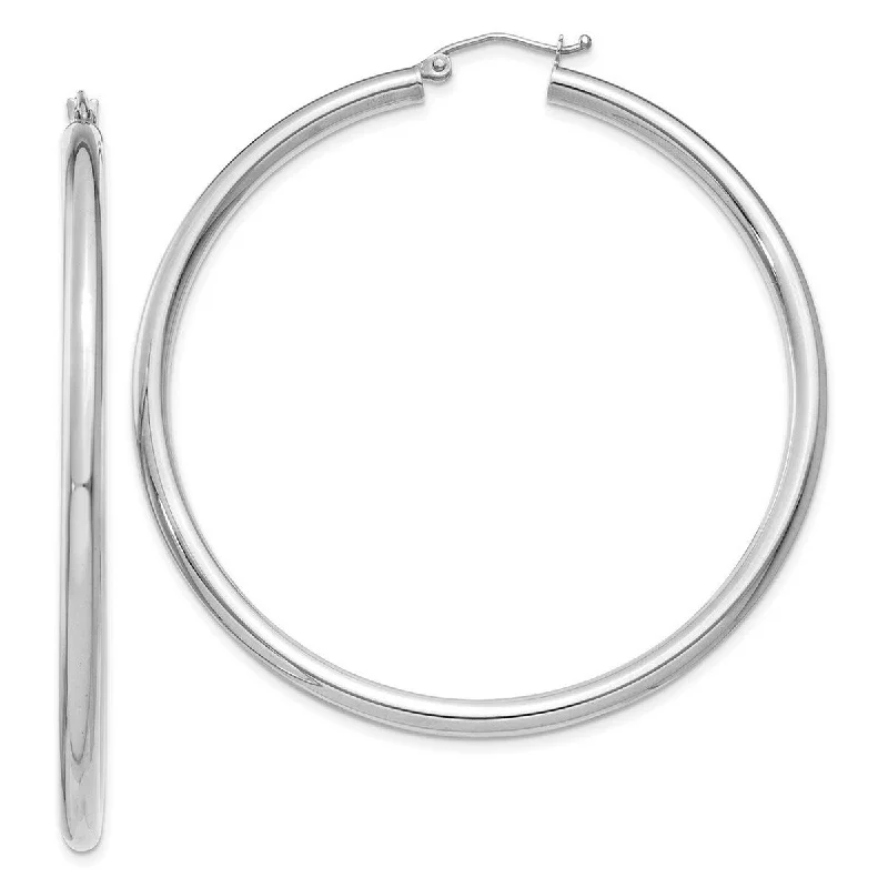 Curata 10k White Gold Polished Lightweight Tube Hoop Earrings - 55mm