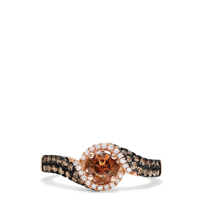 14K Rose Gold Espresso and White Diamond Ring, 0.93 TCW