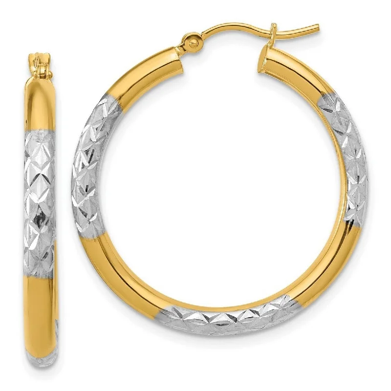 Curata 10k Yellow Gold Rhodium Sparkle Cut Hoop Earrings - 31x30mm