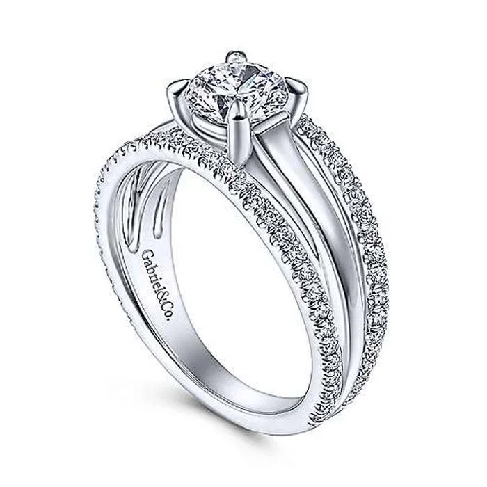 Gabriel & Co. "Halima" Triple Row Round Diamond Engagement Ring Semi-Mounting in 14K White Gold