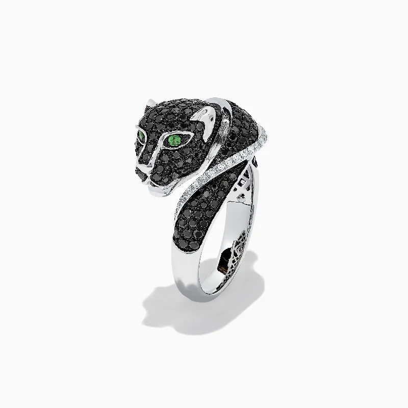 Signature 14K White Gold Black & White Diamond Panther Ring, 1.54 TCW