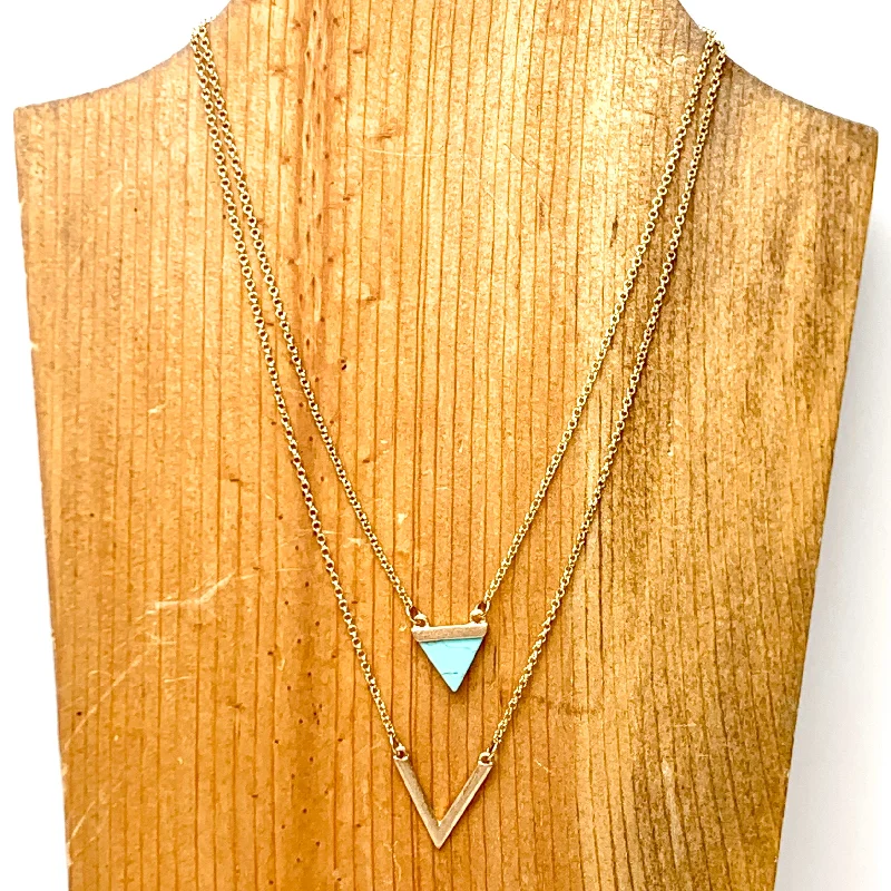 Two Strand Layering Necklace with Arrow Pendants in Turquoise