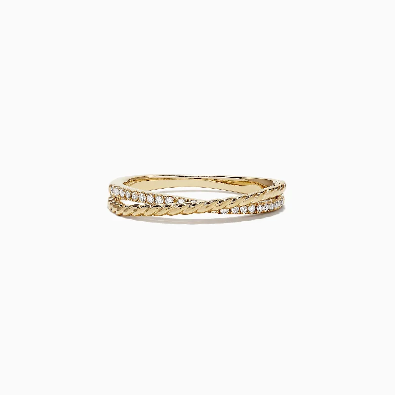 D'Oro 14K Yellow Gold Cross Over Diamond Band, 0.11 TCW