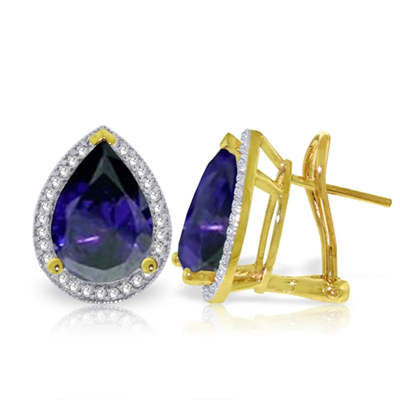 10.52 Carat 14K Solid Gold French Clips Earrings Diamond Sapphire