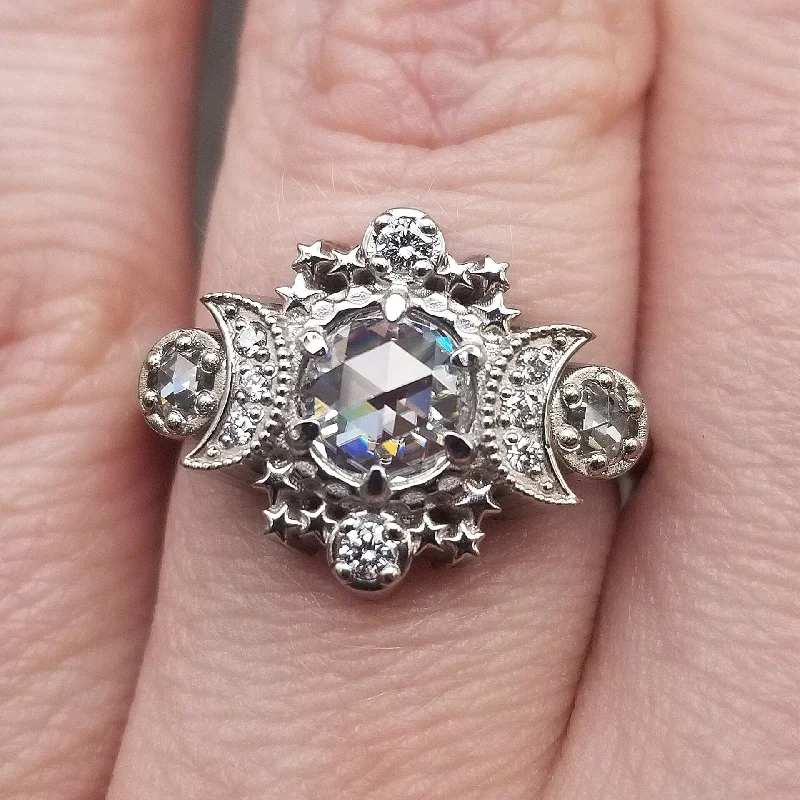 ALL Moissanite Cosmos Engagement Ring - Diamond Alternative - Ethically Sourced Celestial Moon Ring