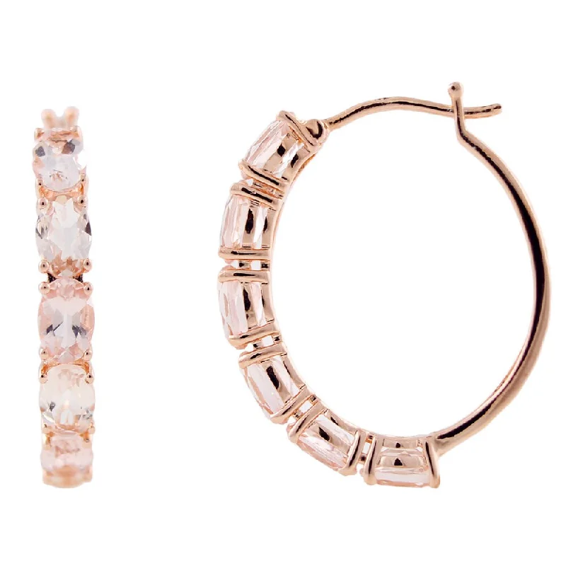 Rose Gold over Sterling Silver Oval 5 TCW Morganite Hoop Earrings