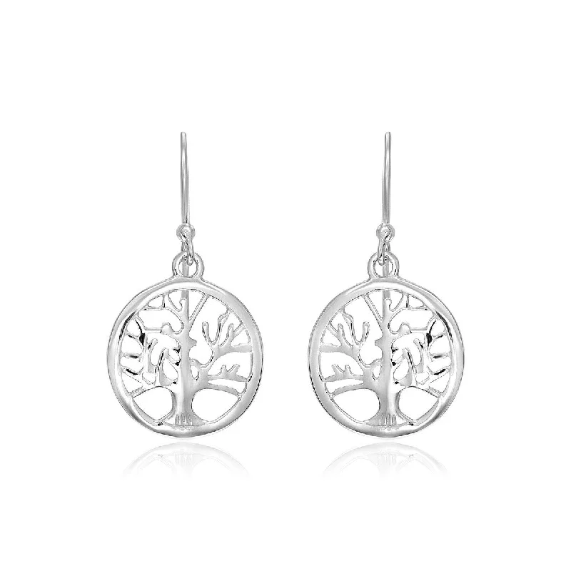 Sterling Silver Round Tree of Life Earrings