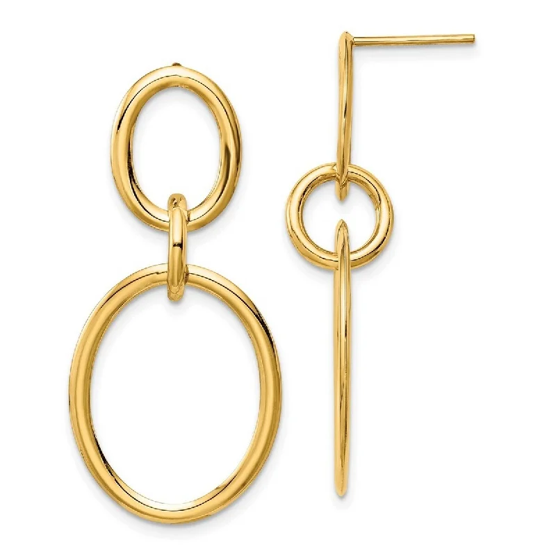 Curata 10k Yellow Gold 38x17mm Double Oval Dangle Post Earrings