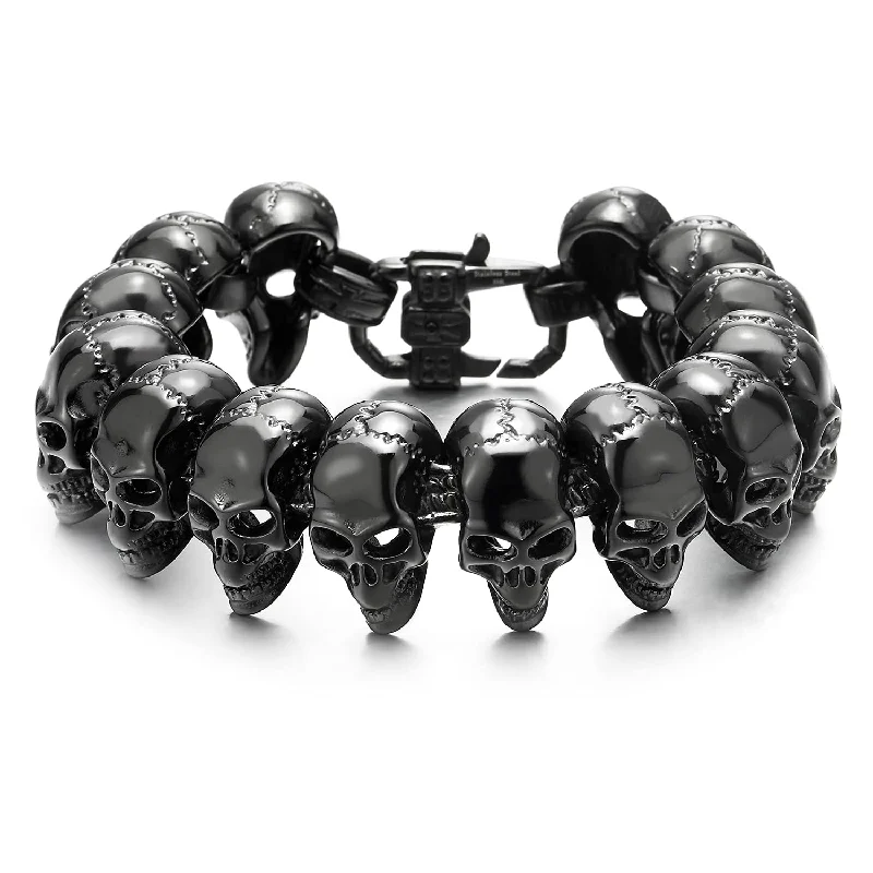 Mens Stainless Steel Large Skull Link Bracelet Biker Gothic Style Silver Color High Polished