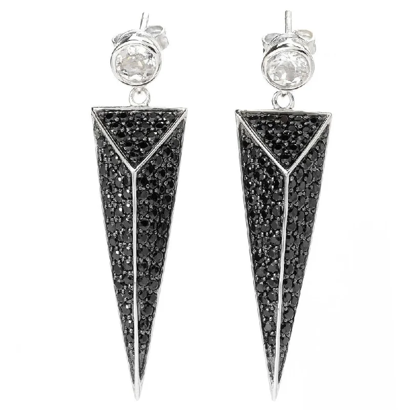 Sterling Silver 5 4/5ct Black Spinel Dangle White Topaz Earrings