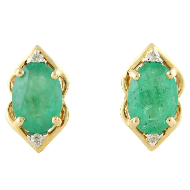 10k Yellow Gold Genuine Emerald and Diamond Accent Stud Earrings