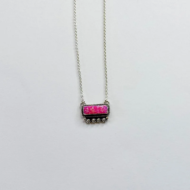 Hada Collection | Handmade Sterling Silver Mini Pink Opal Bar Pendant Necklace