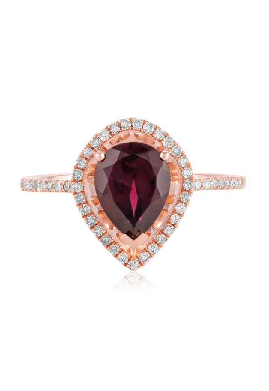 Bordeaux 14K Rose Gold Rhodolite Garnet and Diamond Ring, 1.46 TCW