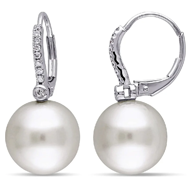 Miadora Signature Collection 14k White Gold South Sea Pearl 1/8ct TDW Diamond Earrings (G-H, SI1-SI2) (11-11.5 mm)