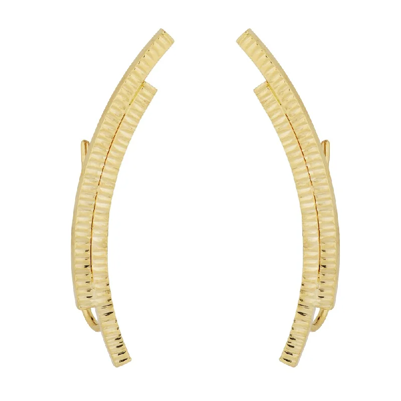 Fremada 10k Yellow Gold Diamond-cut Double Curve Climber Earrings