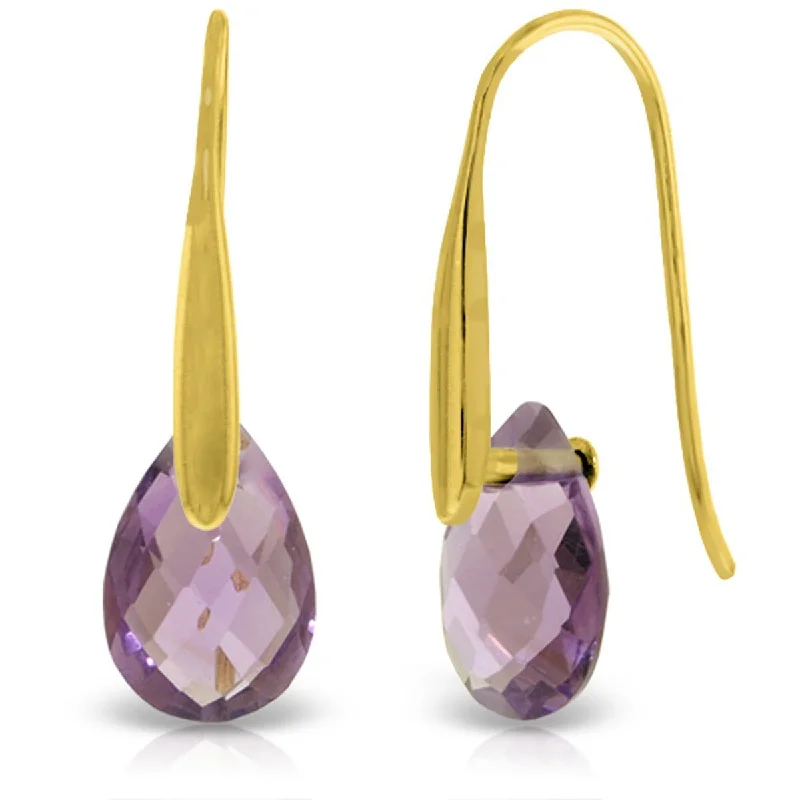 14K Solid Gold Fish Hook Earrings w/ Dangling Briolette Amethysts