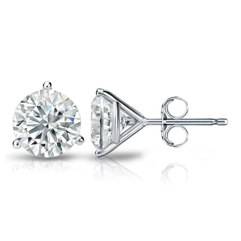 Auriya 2ctw Round Diamond Stud Earrings 14k Gold 3-Prong Martini Certified (G-H, SI2-I1)