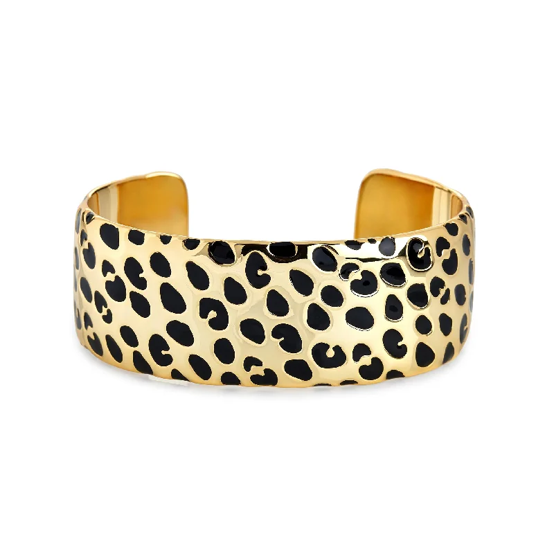 Black Enamel Spots Open Cuff Bracelet