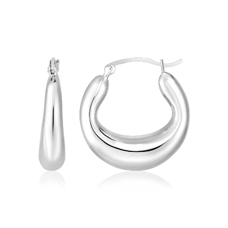 Sterling Silver Polished Puffed Short Oval Hoop Earrings