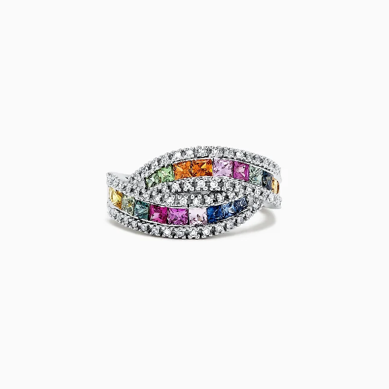 Watercolors 14K White Gold Multi Sapphire and Diamond Ring, 1.95 TCW