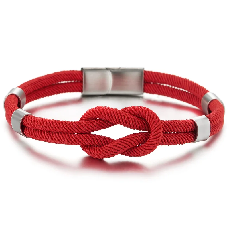 Friendship Nautical Knot Red Cotton Straps Double-Lap Wristband Bracelet for Men and Women