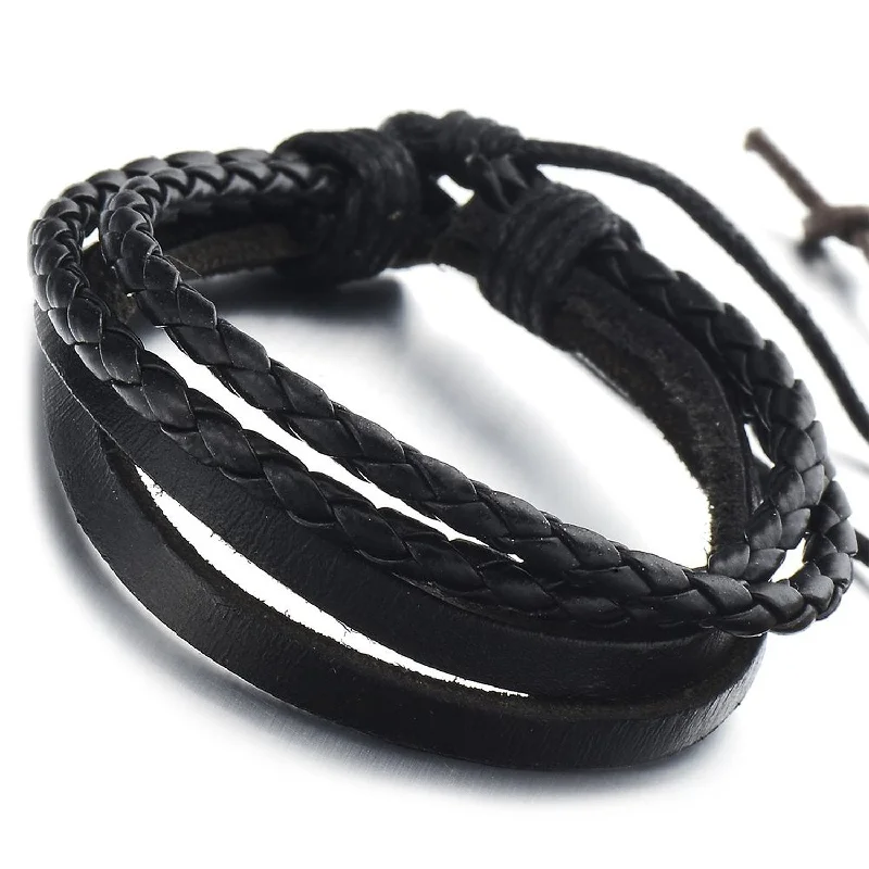 Hand-Made Multi-Strand Braided Leather Bracelet for Men Women Leather Wristband Wrap Bracelet