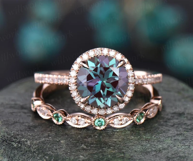 Alexandrite engagement ring set