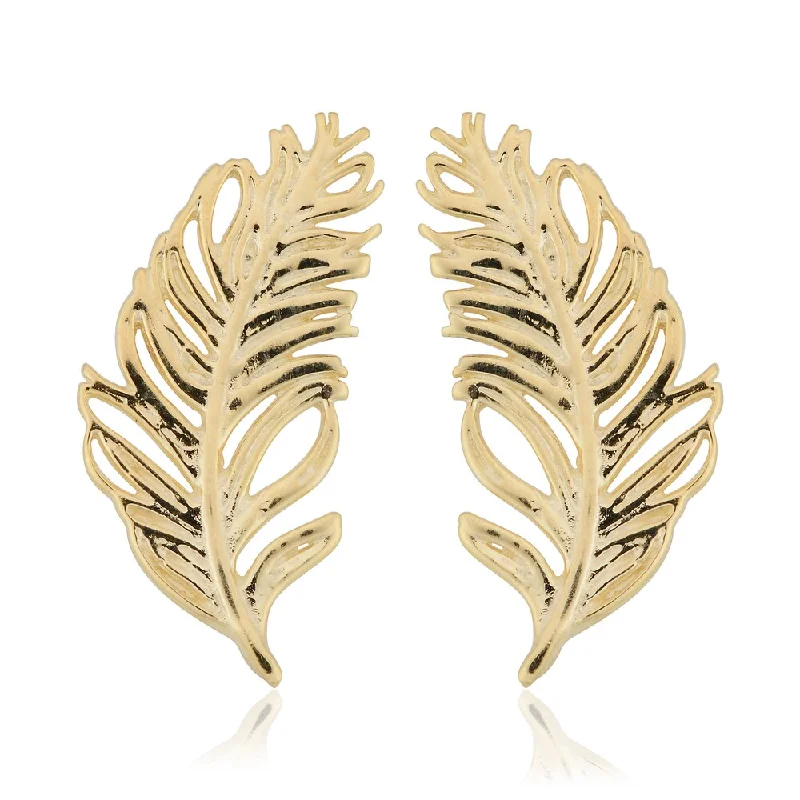 Fremada Italian 10k Yellow Gold Feather Stud Earrings