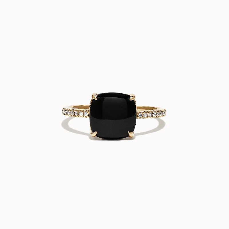 Eclipse 14K Yellow Gold Diamond and Onyx Ring, 1.40 TCW