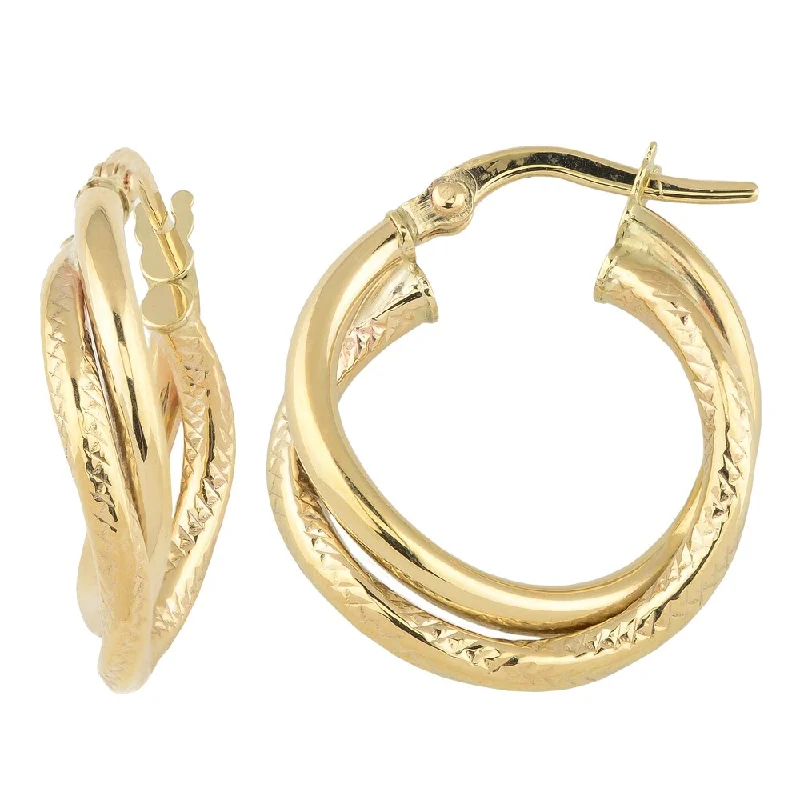 Fremada 10k Yellow Gold Overlapping High Polish and Textured Hoop Earrings