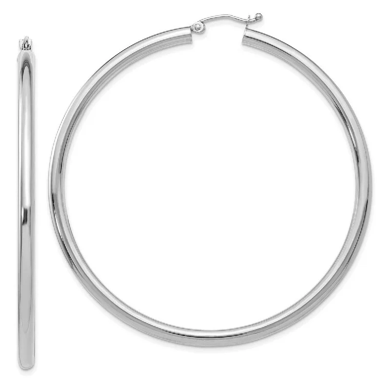 Curata 10k White Gold Polished Lightweight Tube Hoop Earrings - 60mm