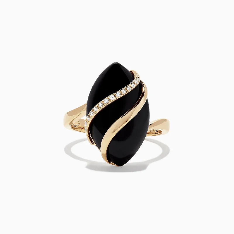 Eclipse 14K Yellow Gold Onyx and Diamond Ring, 1.79 TCW