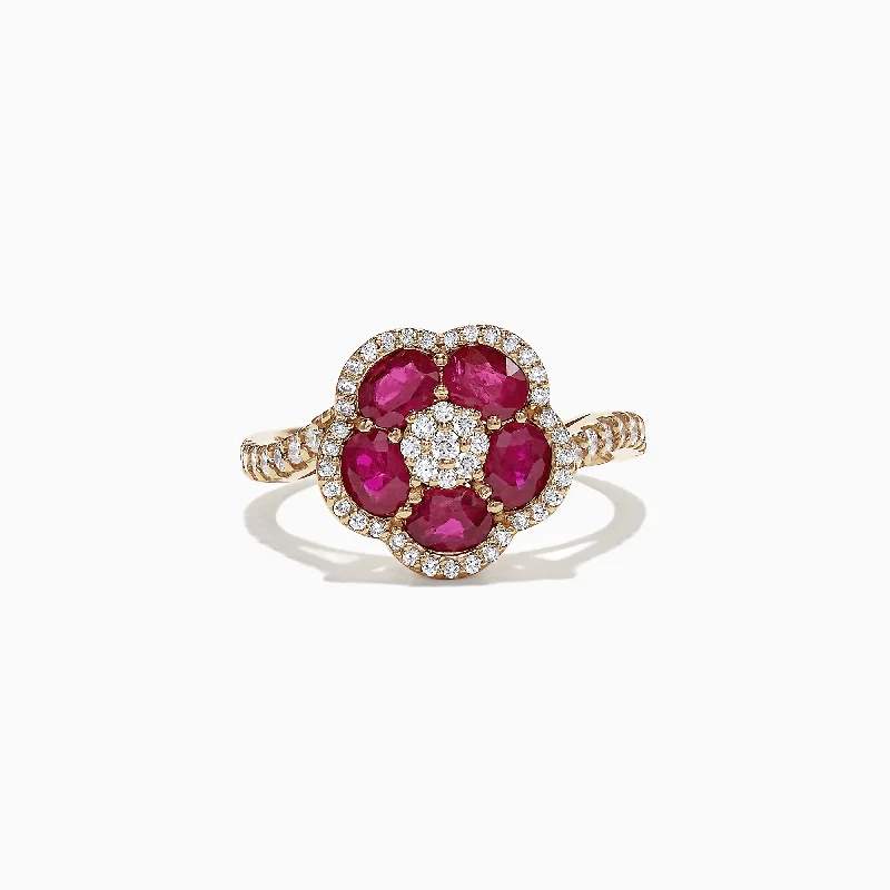 Ruby Royale 14K Yellow Gold Ruby and Diamond Flower Ring, 1.84 TCW