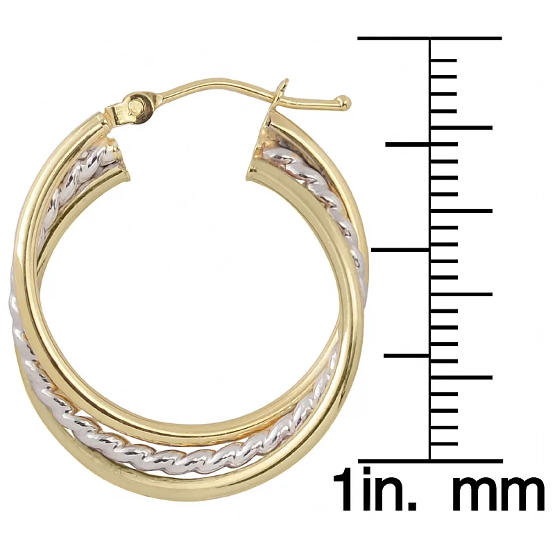 Fremada 10k Two-tone Gold Overlapping Round Hoop Earrings