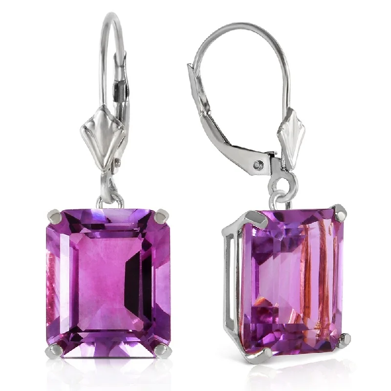 13 Carat 14K Solid White Gold Leverback Earrings Amethyst