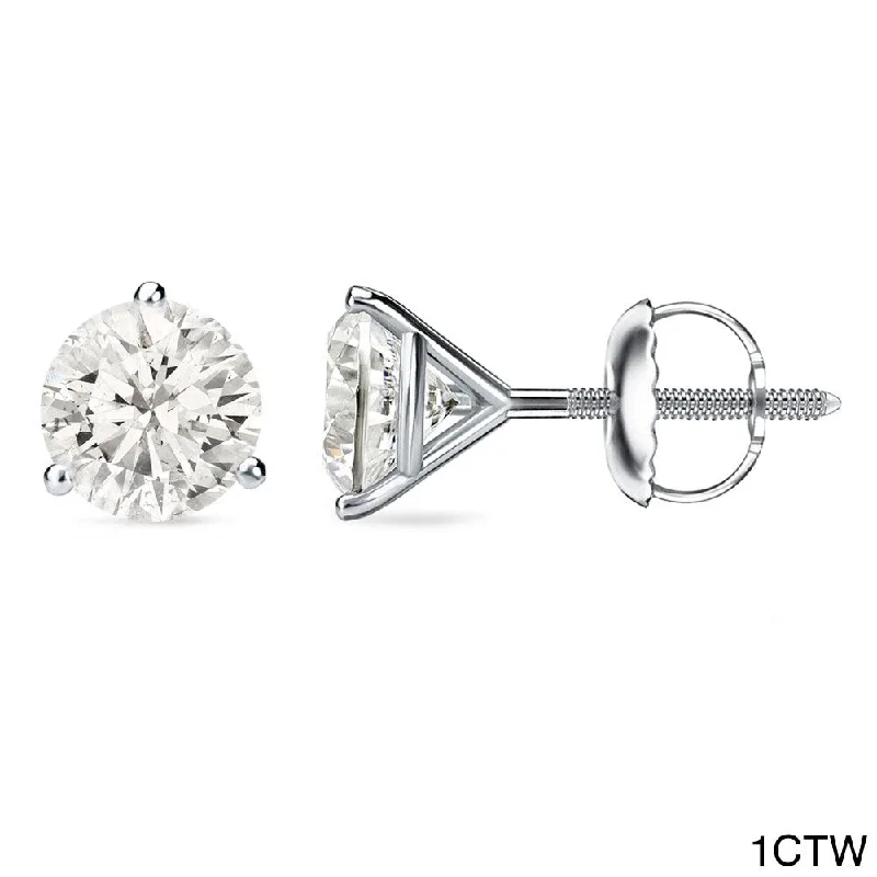 Auriya 1 to 2ct TW Round Diamond Stud Earrings 18k Gold 3-Prong Martini Certified (J-K, I1-I2)