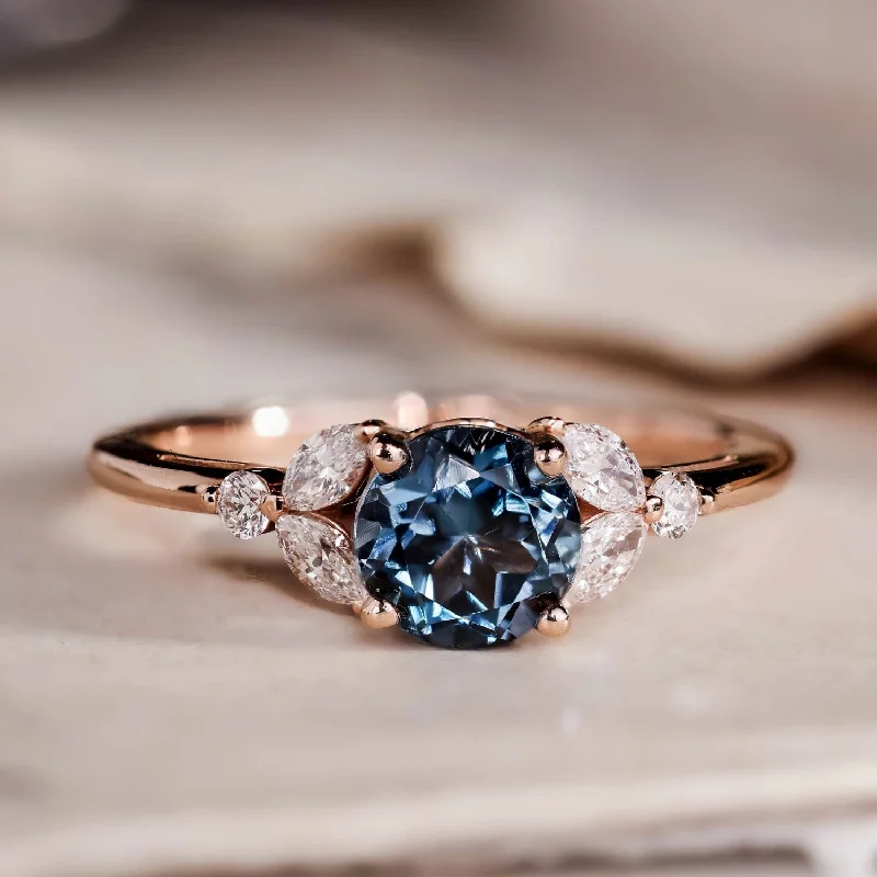 The Laurel - London Blue Topaz Nature Inspired Engagement Ring with Diamond Accent Stones