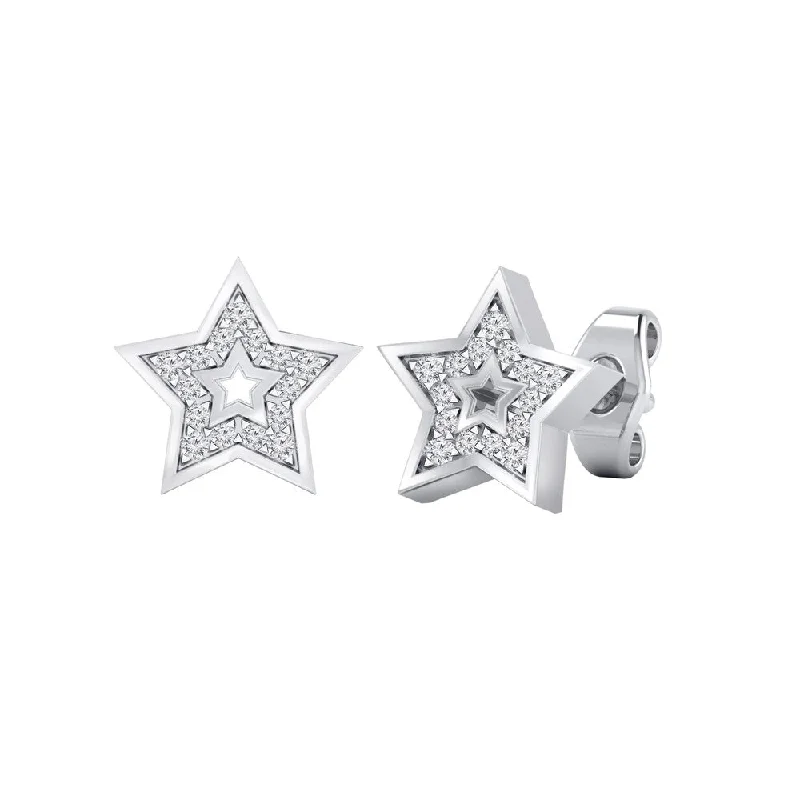 Auriya 0.08ctw Star Shaped Micro-Pave Accent Diamond Stud Earrings 14k Gold