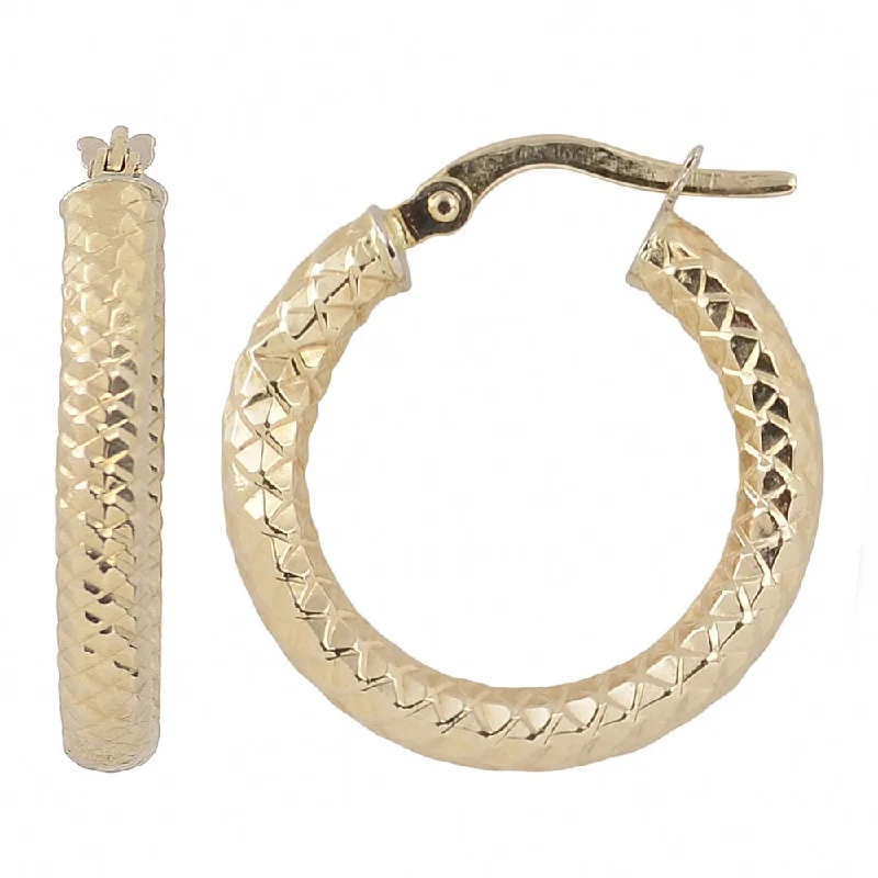 Fremada 10k Yellow Gold 3x15-mm Diamond-cut Round Hoop Earrings