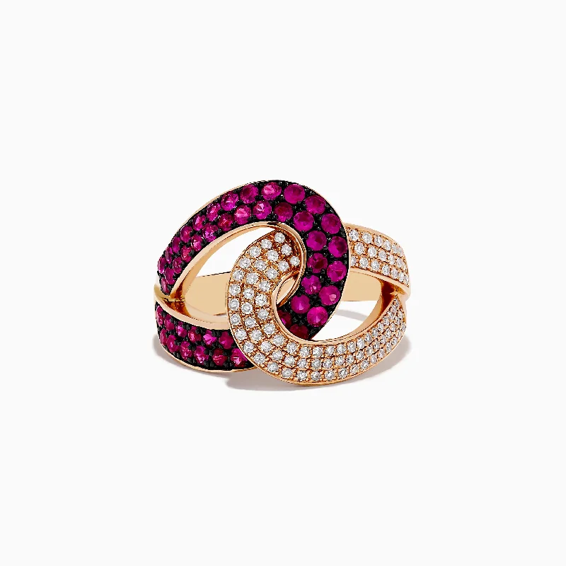 Rosa 14K Rose Gold Ruby and Diamond Intertwined Ring, 1.15 TCW