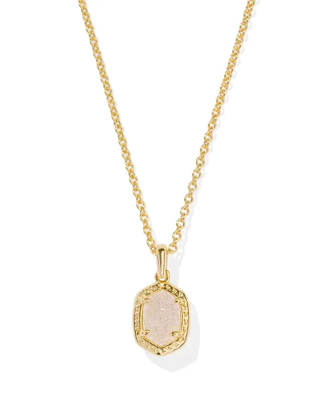 Kendra Scott | Daphne Frame Short Gold Pendant Necklace in Iridescent Drusy