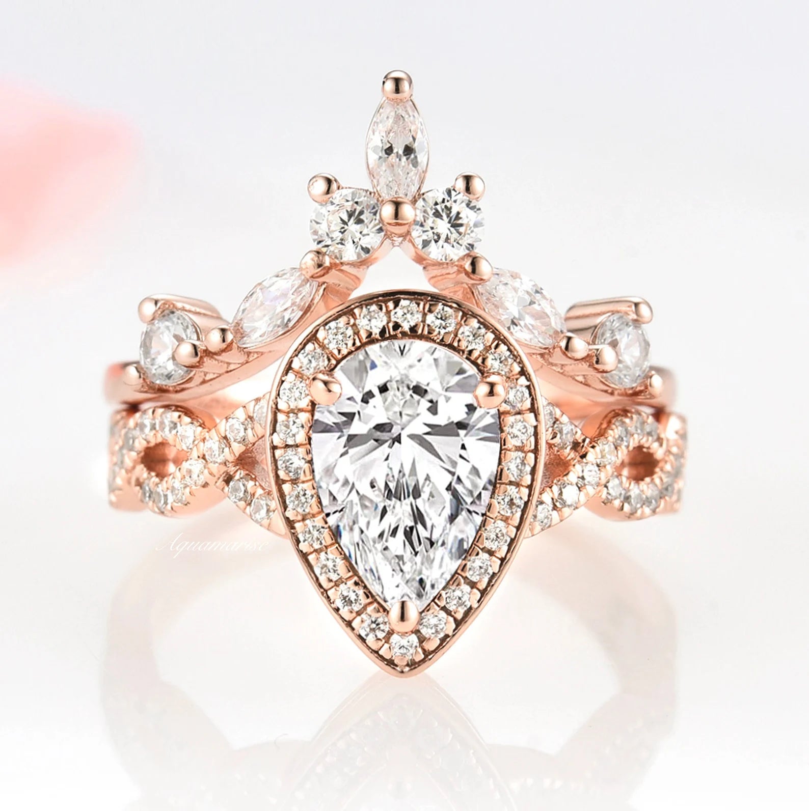 Nouveau Diamond (cz) Engagement Ring Set- 14K Rose Gold Vermeil