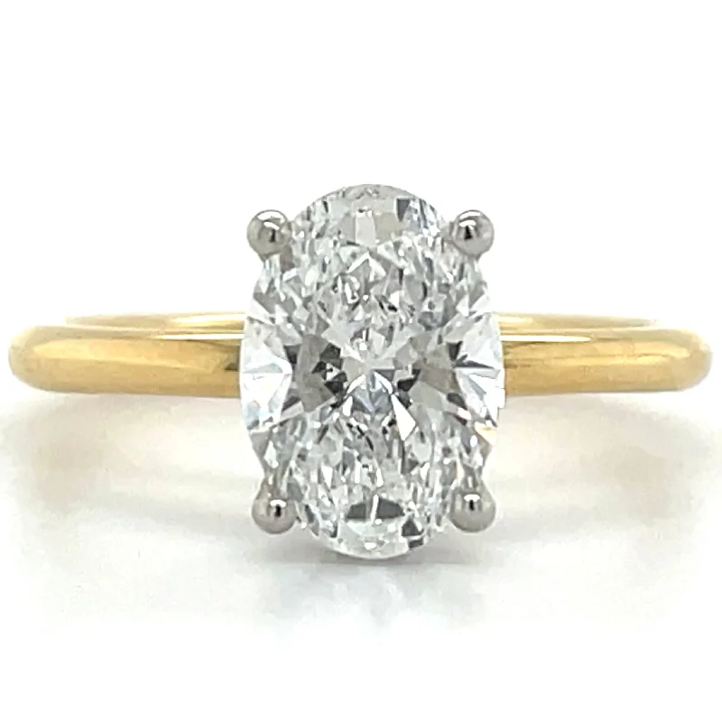 Joy - 18ct Yellow Gold Laboratory Grown 1.94ct Oval Solitaire Diamond Engagement Ring With Hidden Diamond Halo