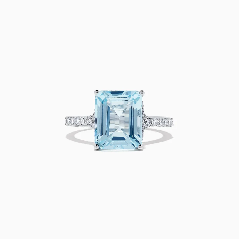 Aquarius 14K White Gold Aquamarine and Diamond Ring, 4.12 TCW