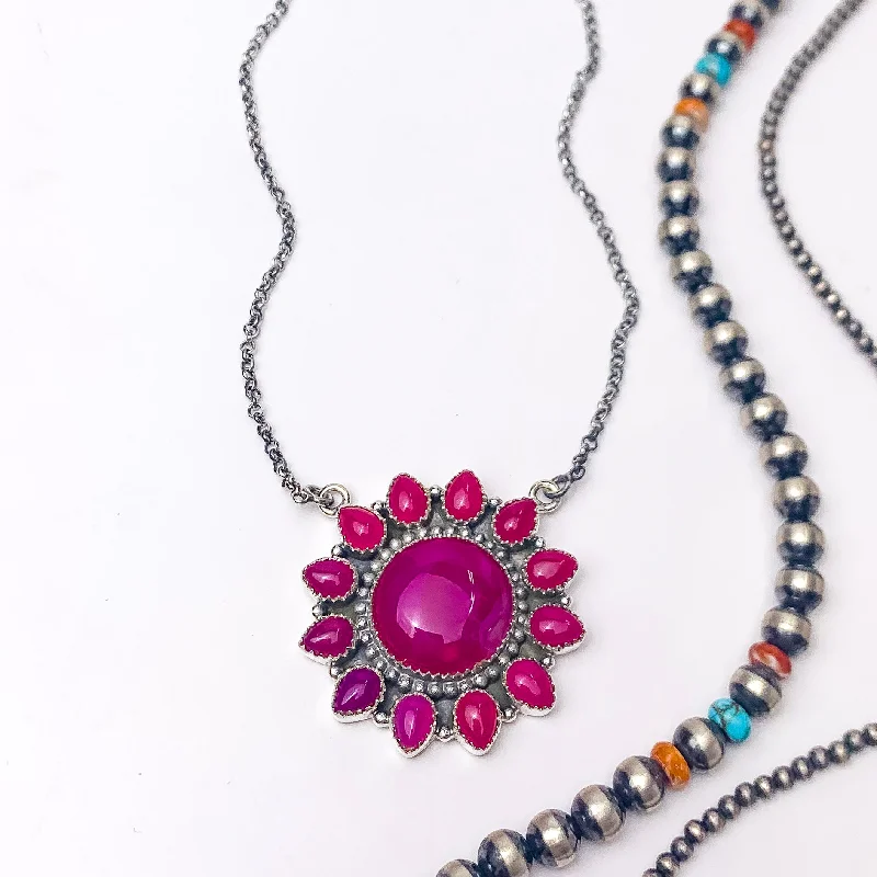 Hada Collection | Handmade Sterling Silver Necklace with Multi Stone Cluster Pendant